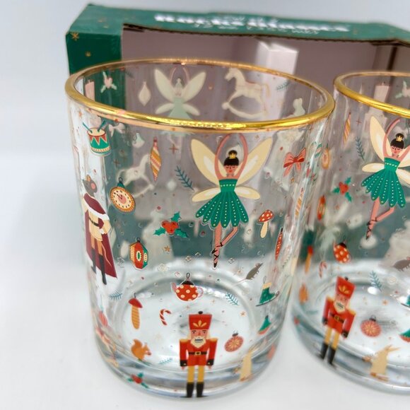 NIB NORDSTROM SET OF 2 CHRISTMAS HOLIDAY NUTCRACKER SUITE GOLD RIM ROCKS GLASSES - Picture 4 of 6